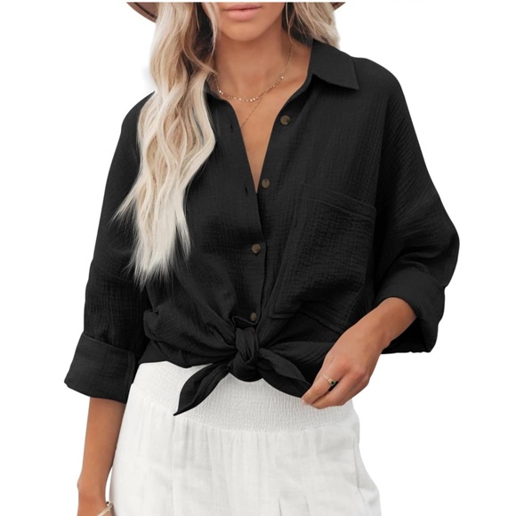 Diosun Tops - Diosun Casual Button Down Shirt Black Size Large